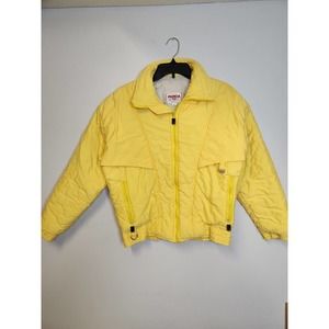 Panda Sport Women's Quilted Winter Coat/ Bomber Jacket Size 8. Yellow. Vintage